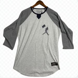 Baseballism Men's The Flagman Raglan 3/4 Sleeve T-Shirt Brand Gray - Size XL